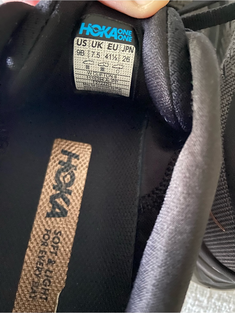Hoka Clifton 8 Black and Grey Sneakers with Copper Accent Size 9B - Picture 6 of 8